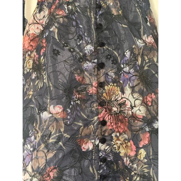 For Love & Lemons Sophia Sheer Puff Sleeve Midi Dress Black Navy Floral XS - Picture 11 of 14